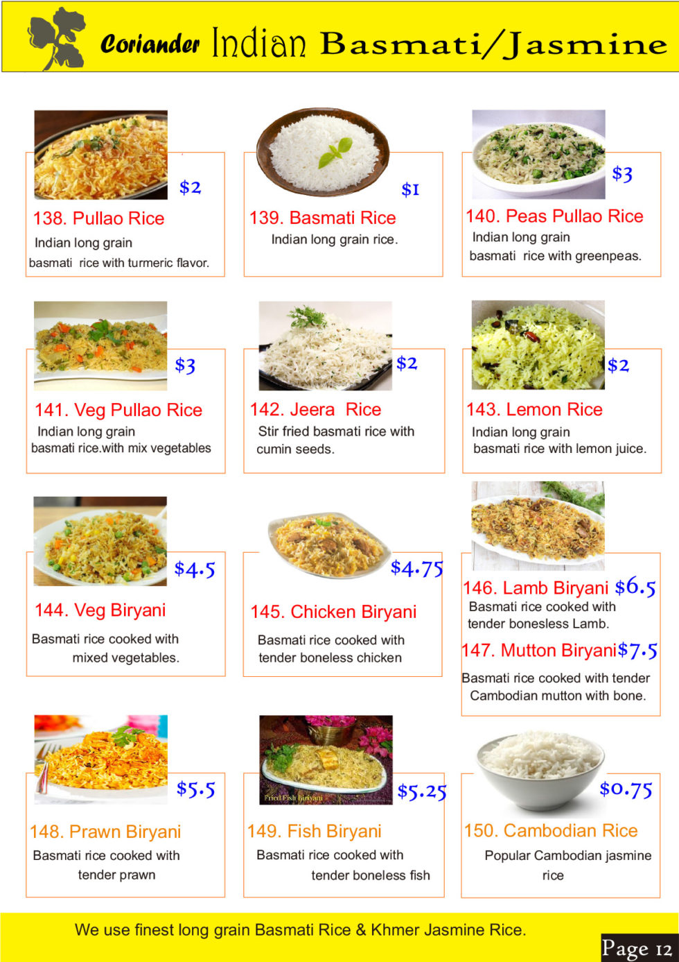 Menu Coriander Indian BKK1