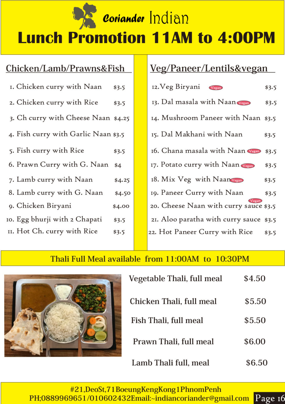 Menu Coriander Indian BKK1