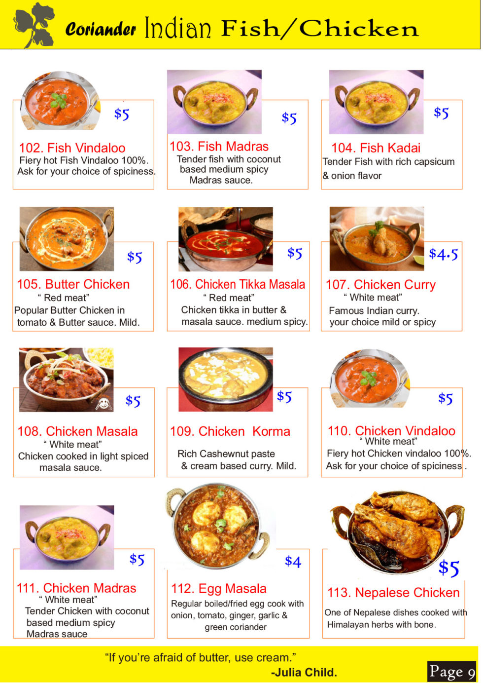 Menu Coriander Indian BKK1